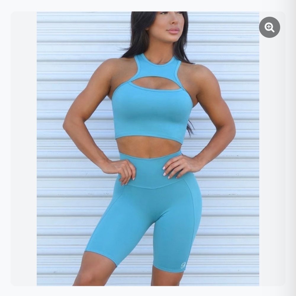 Blue Athletic Crop Top and Shorts Set